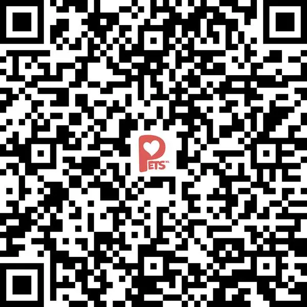 Ein QR Code mit rotem PETS Logo und Herz in der Mitte